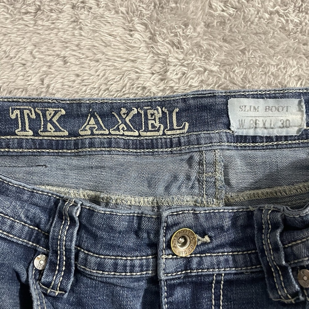 TK Axel Jeans Mens 36x30 Slim Boot Cut Blue Denim Medium Wash Mid Rise Stretch - Picture 2 of 10